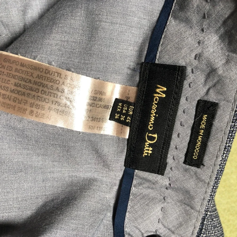 Massimo Dutti Trousers Men 36x38 Blue Grey Textured Slim Tapered Dress Pants